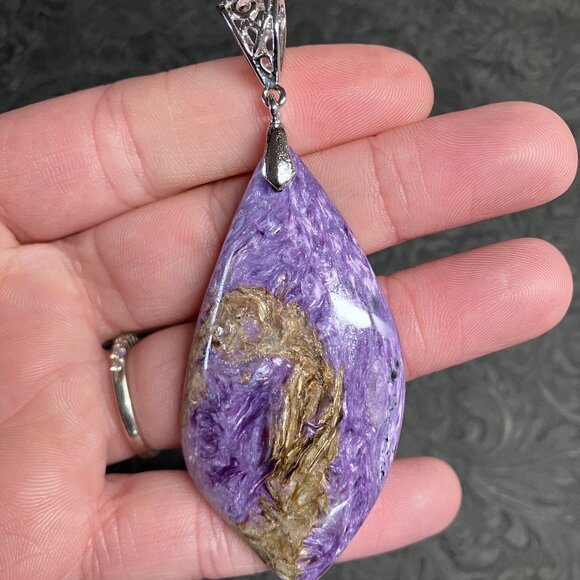 Ultra Chatoyant Charoite Tinaksite Pendant Stone Crystal Jewelry - Picture 3 of 10